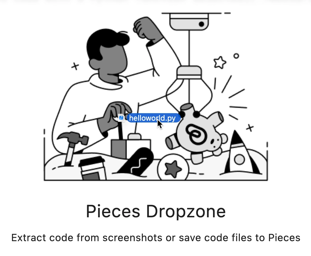 A code file dragged into in Pieces Desktop
